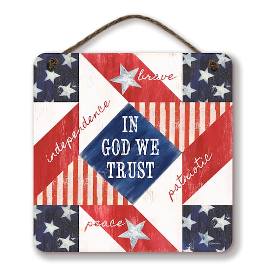 Courtside Market® Celebrate 250™ 12" x 12" Wounded Warrior Project® Patriotic II Quilt Hanging Wooden Artboard with Twine